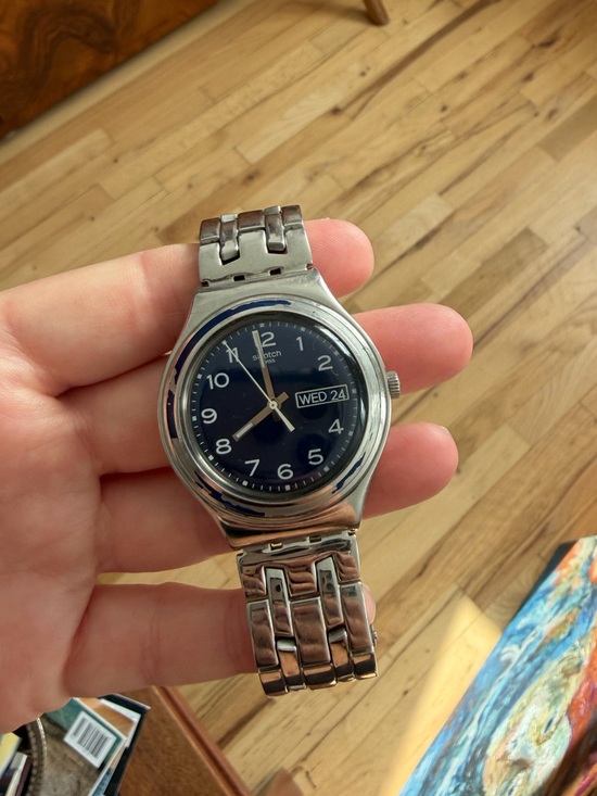 Swatch Accessories - Swatch Irony Stainless Steel Watch w/Blue Dial